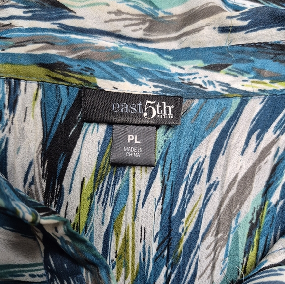 Blue Multi-Print Ruffled Button-Front Women's Top - Picture 2 of 7